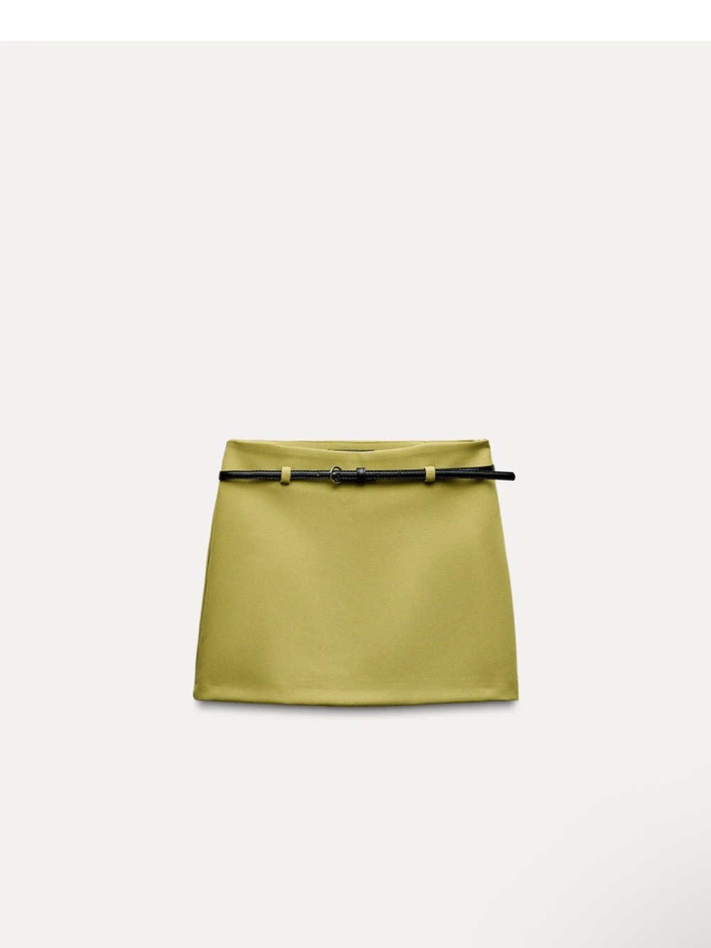 Zara Chartreuse Mini Skirt with Slim Black Belt